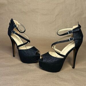 Like New! Black Ankle Cross Strap Platform Stiletto Heels